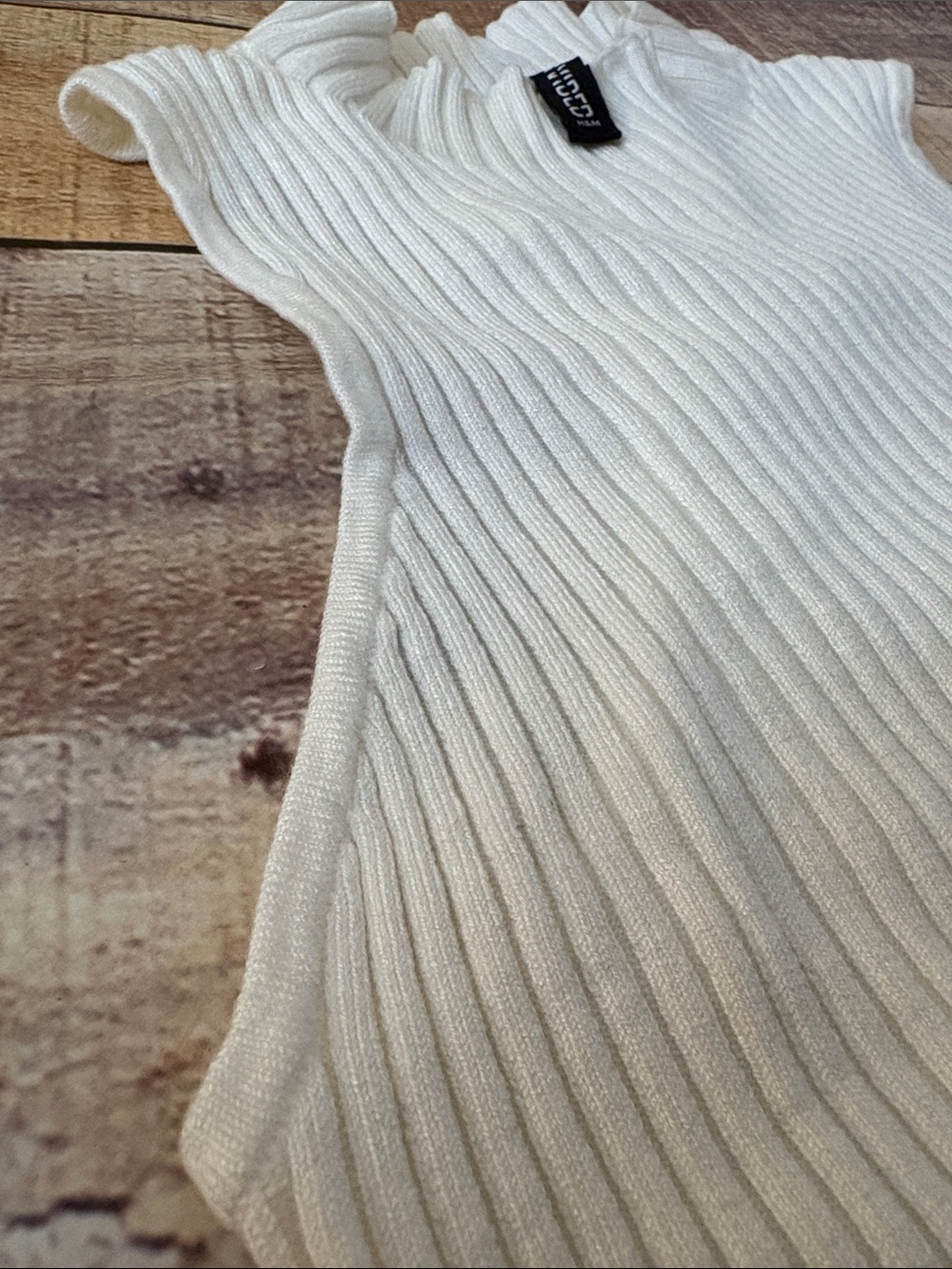 Divided Ribbed Mock Neck Tank - Cream - Picture 3 of 5